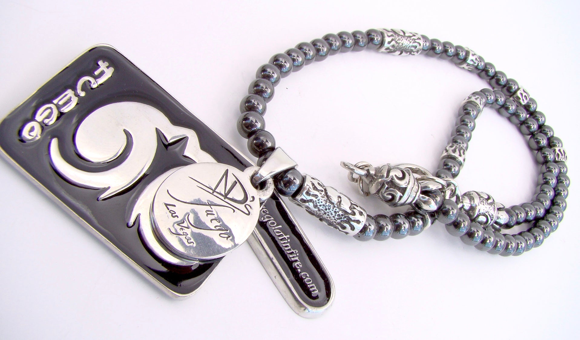 Hematite Bead Guardian Angel Tag Necklace