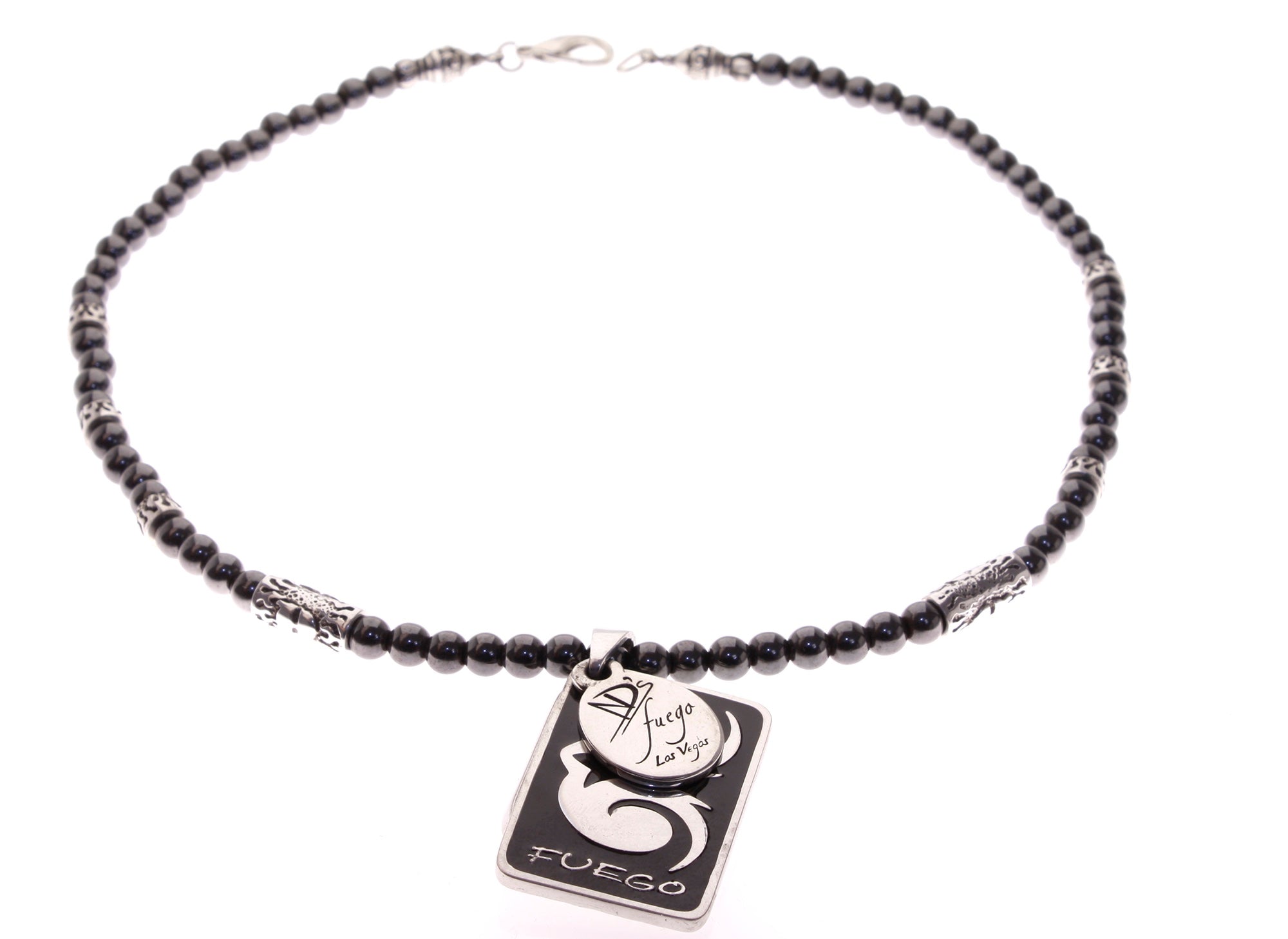 Hematite Bead Guardian Angel Tag Necklace