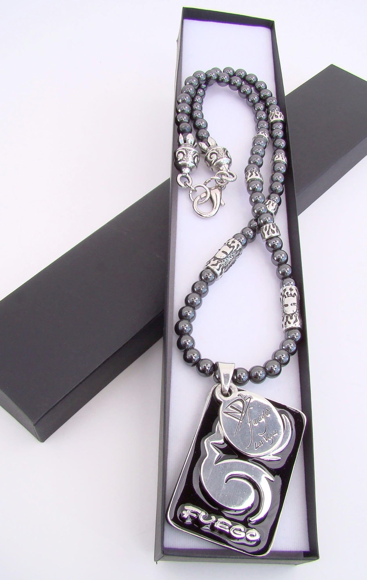 Hematite Bead Guardian Angel Tag Necklace