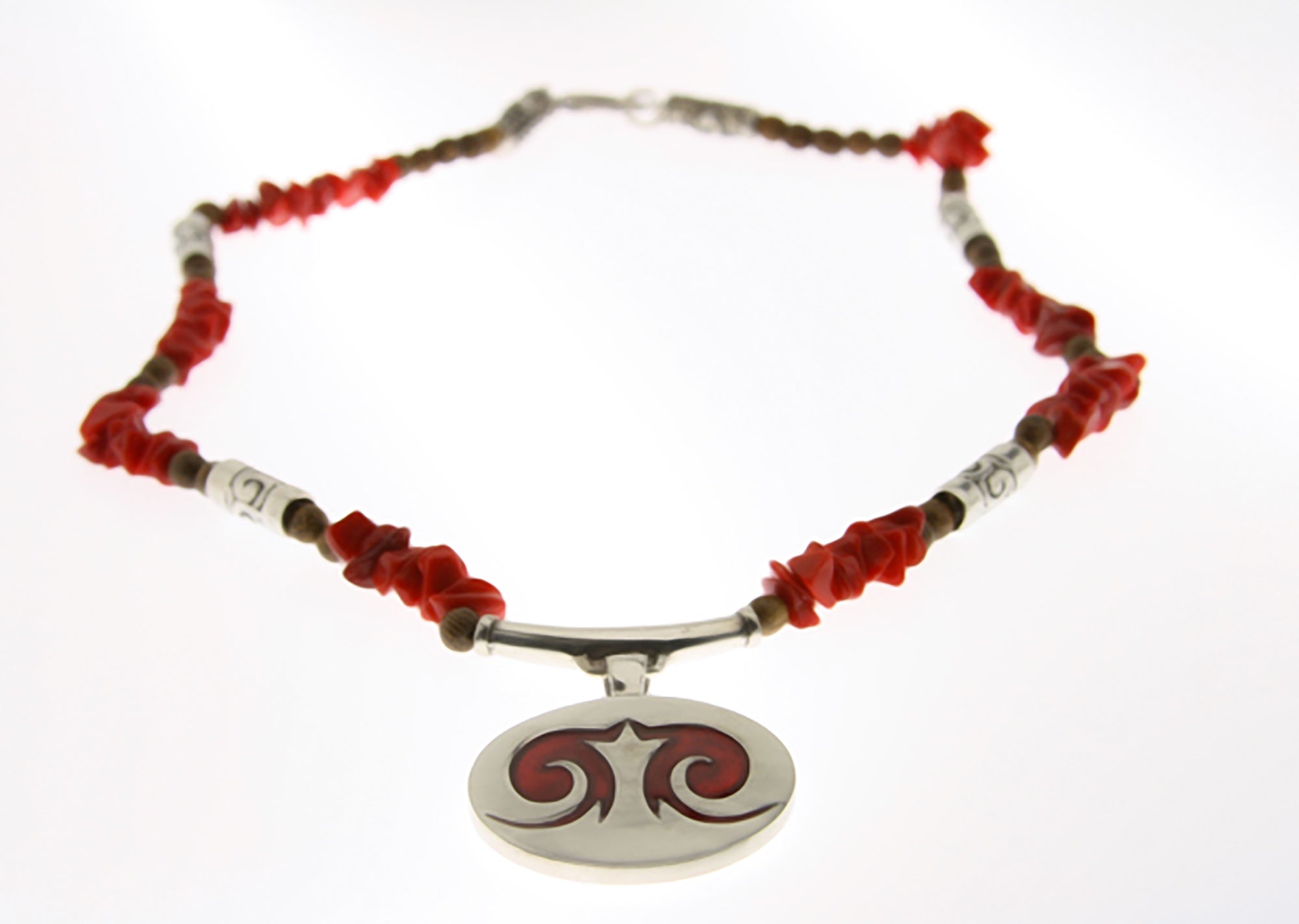 Guardian Angel Medallion Necklace with Wood Beads